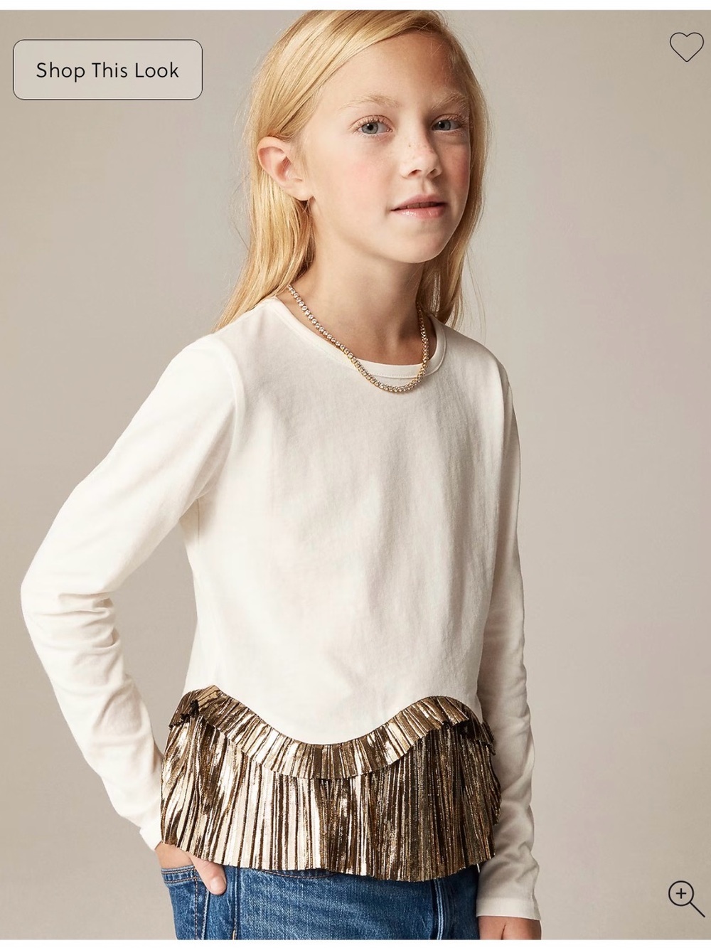 Crewcuts Cream Long-Sleeve Top with Gold Fringe Hem